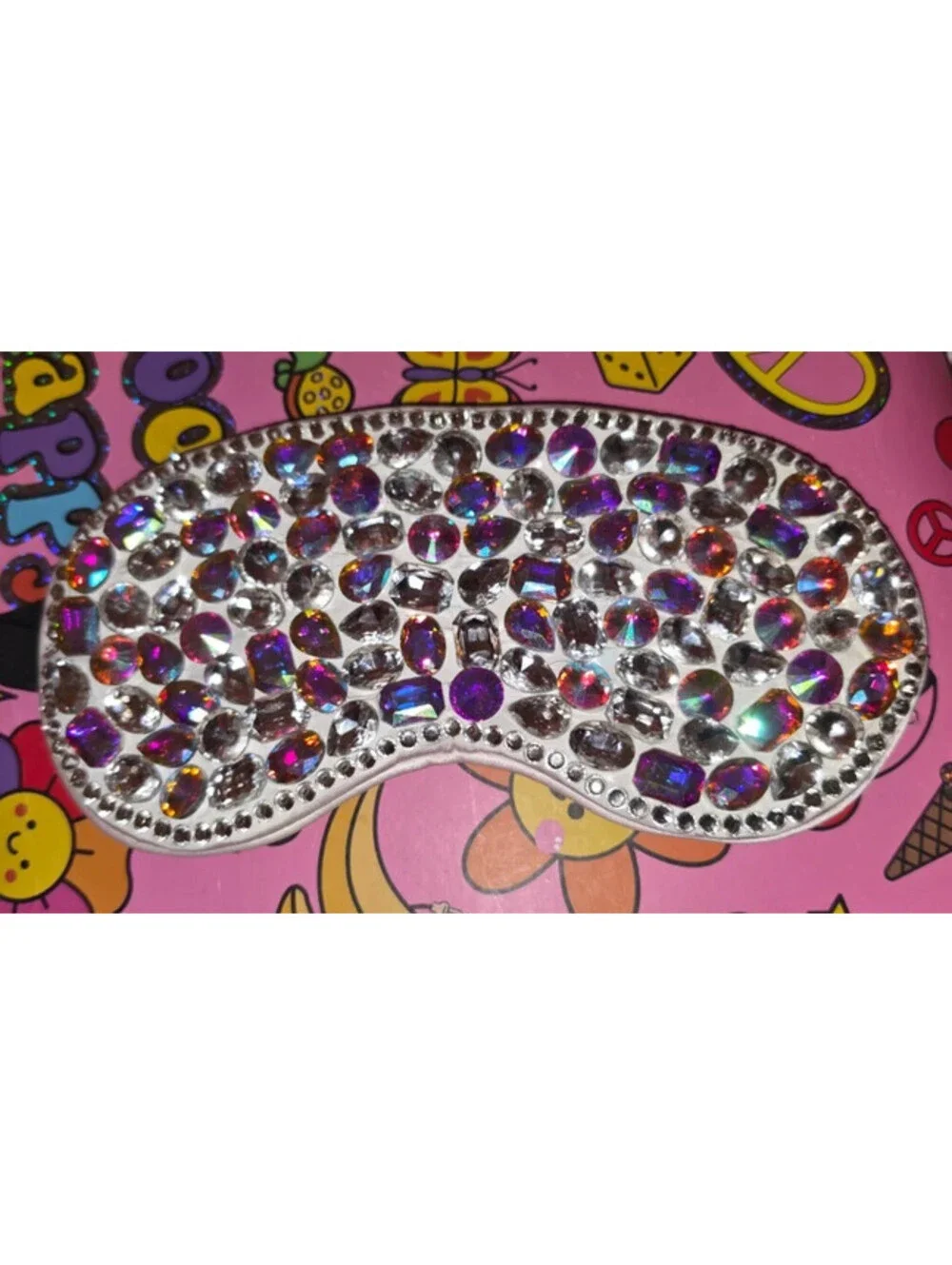 BEDAZZLED RHINESTONE SLEEP MASK BLING IRIDESCENT AB CRYSTAL EYE MASK ADJUSTABLE